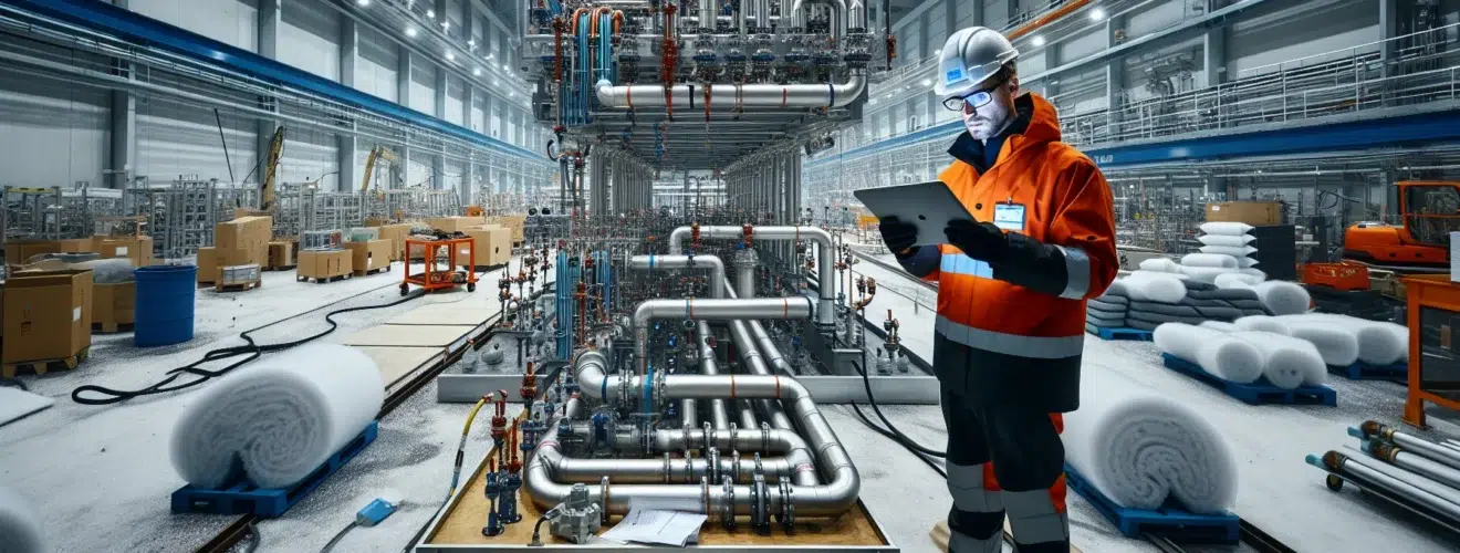 Norwegian engineer reviews bim model beside a smart prefabricated piping skid en side dedikert til rør, rørsystemer og rørteknologi 1