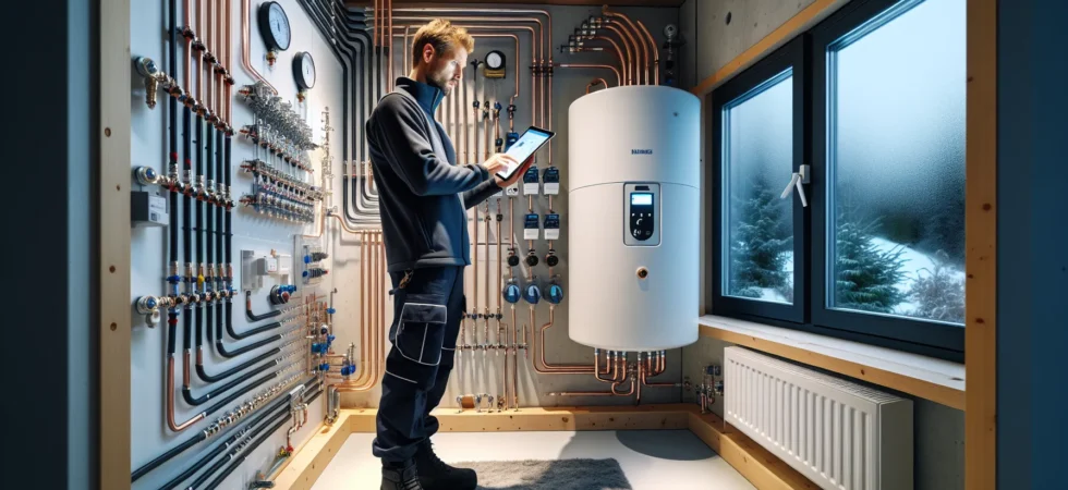 Norwegian plumber planning efficient home piping in a clean technical room en side dedikert til rør, rørsystemer og rørteknologi 1