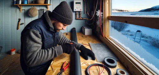 Plumber insulating copper pipe with rubber sleeve and heat cable in winter garage en side dedikert til rør, rørsystemer og rørteknologi 13