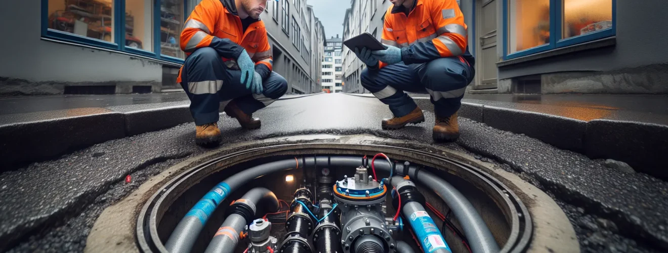Technician inspects vacuum sewer valve in shallow trench on norwegian street en side dedikert til rør, rørsystemer og rørteknologi 1